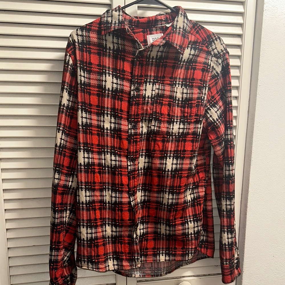 Red and Black Plaid corduroy Button-Up Shirt BDG
